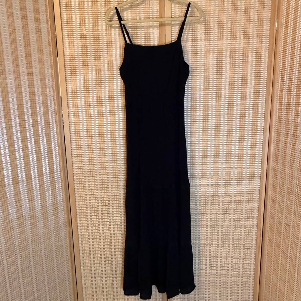 As U Wish Womens Black Tiered Maxi Dress Crochet Lace Trim Smocked Back XL Chic